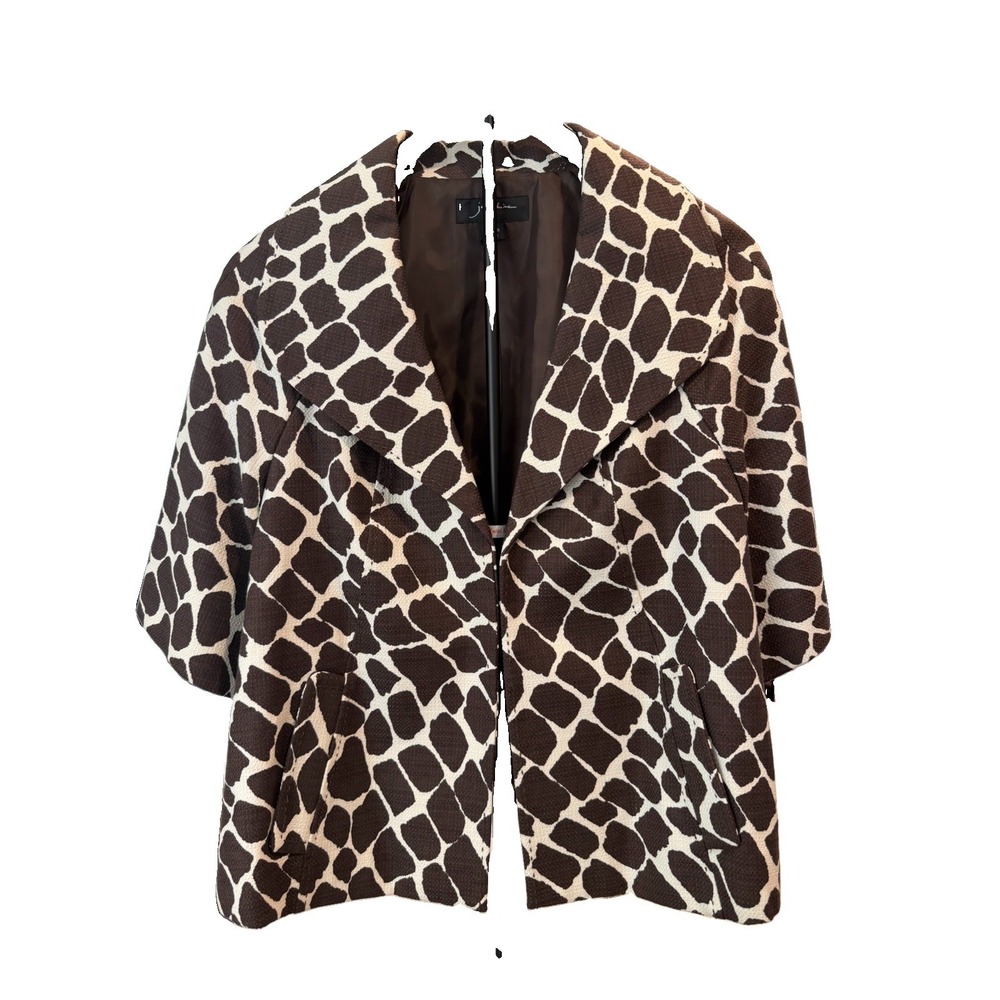 Josephine Women's Size 10 Brown Cream Giraffe Animal Print Cotton Blazer Jacket